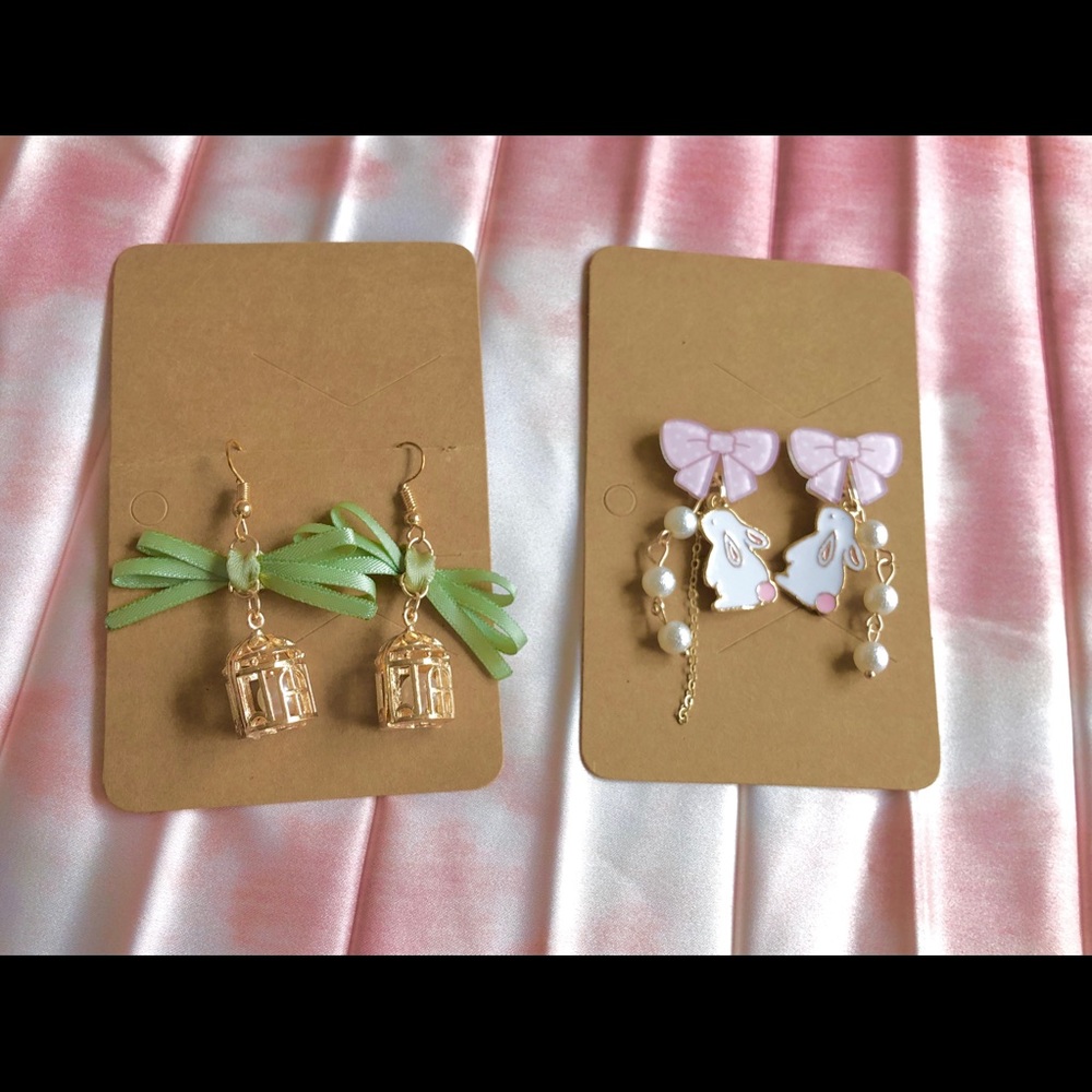 2 Pairs Earrings Set - Little Bunny 🐰 & Bird Cage